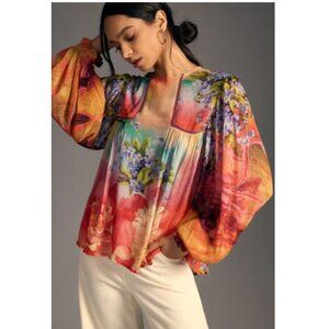 RARE - Bl-nk Miranda Peasant Blouse in Papaya from Anthropologie - Size XS - NWT